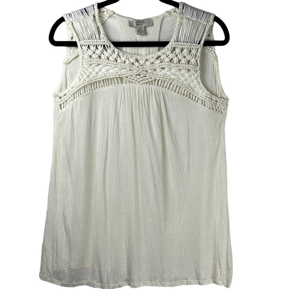 Vintage America Blues Women Size Small Crocheted Sleeveless Gauzy Oversized Top